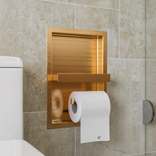ALFI brand  Brushed Gold PVD Stainless Steel Recessed Toilet Paper Holder Niche