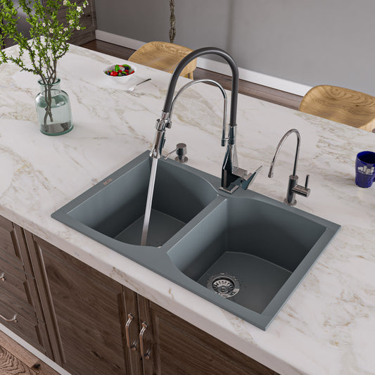 Titanium 32" Drop-In Double Bowl Granite Composite Kitchen Sink