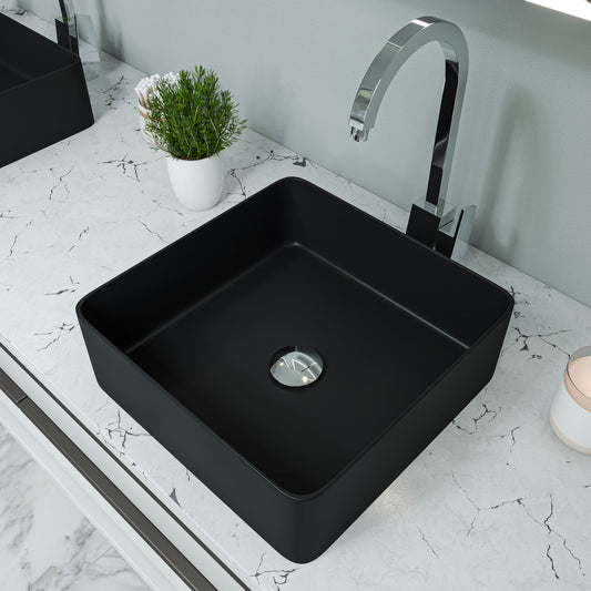 Black Matte 16" Modern Square Above Mount Ceramic Sink