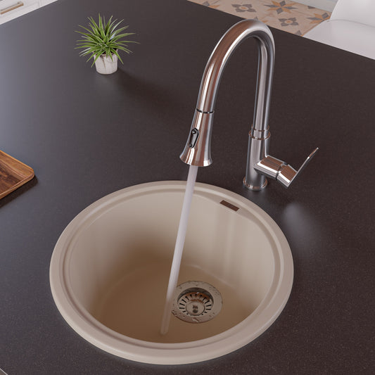 Biscuit 17" Drop-In Round Granite Composite Kitchen Prep Sink