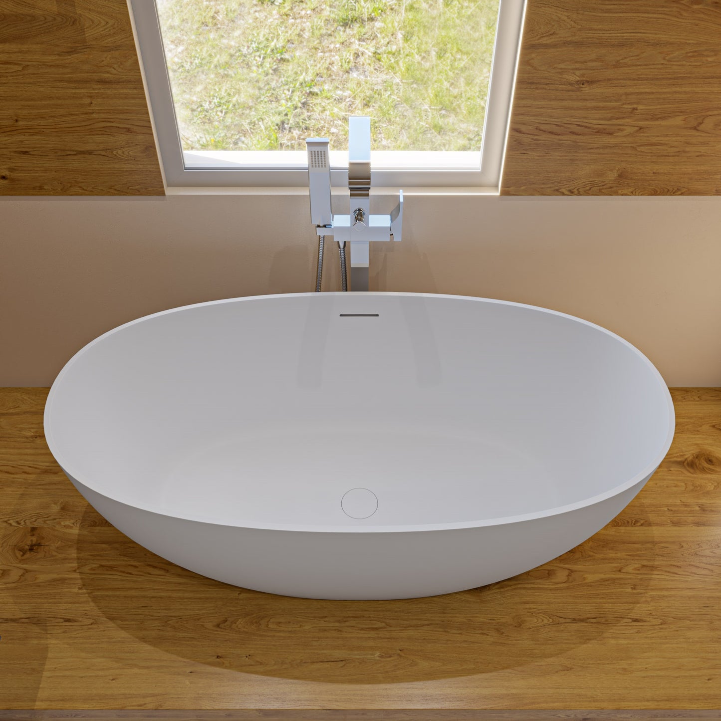 59" White Oval Solid Surface Resin Soaking Bathtub