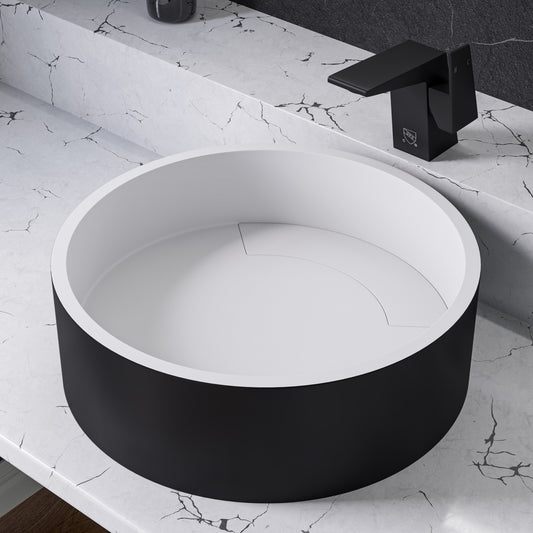 Black Matte 15" Round Solid Surface Resin Sink