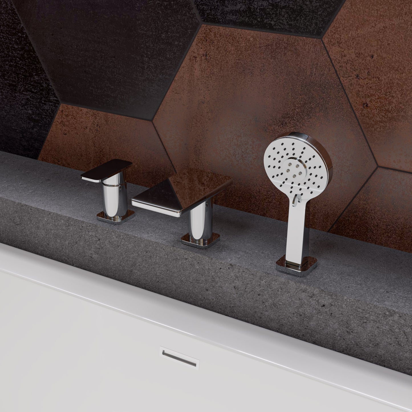 Polished Chrome Deck Mounted Tub Filler with Hand Held Showerhead