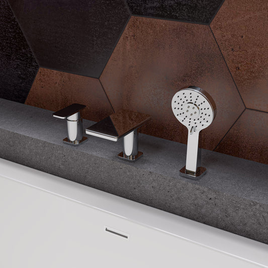 Polished Chrome Deck Mounted Tub Filler with Hand Held Showerhead
